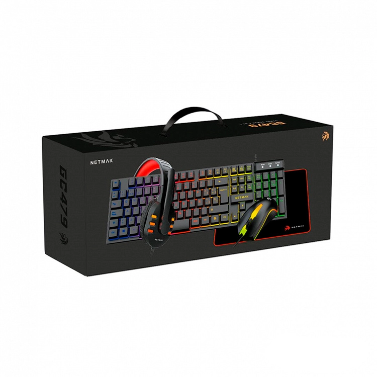 Combo Netmak Gamer 4 en 1 Teclado Mouse Auricular Pad Art.NM-GC479